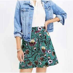 NWT Loft Ann Taylor Teal Floral Knee Length Skirt Women’s Size 12 NEW $69.95